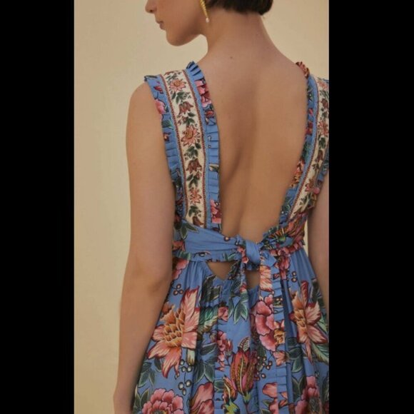 NWT Farm Rio Wonderful Bouquet Blue Sleeveless Maxi Dress Size Medium - Picture 8 of 17